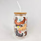 16oz glass tumbler with cartoon long-haired dachshunds and bamboo lid