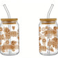 brown dachshund uv dtf on clear glass cups with bamboo lids